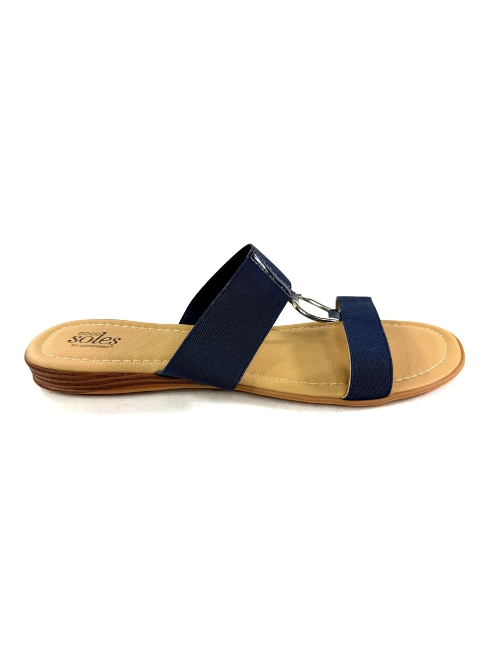 Good Soles by Catherines Women Size 12 Navy Blue Elastic Straps Flat Sandal